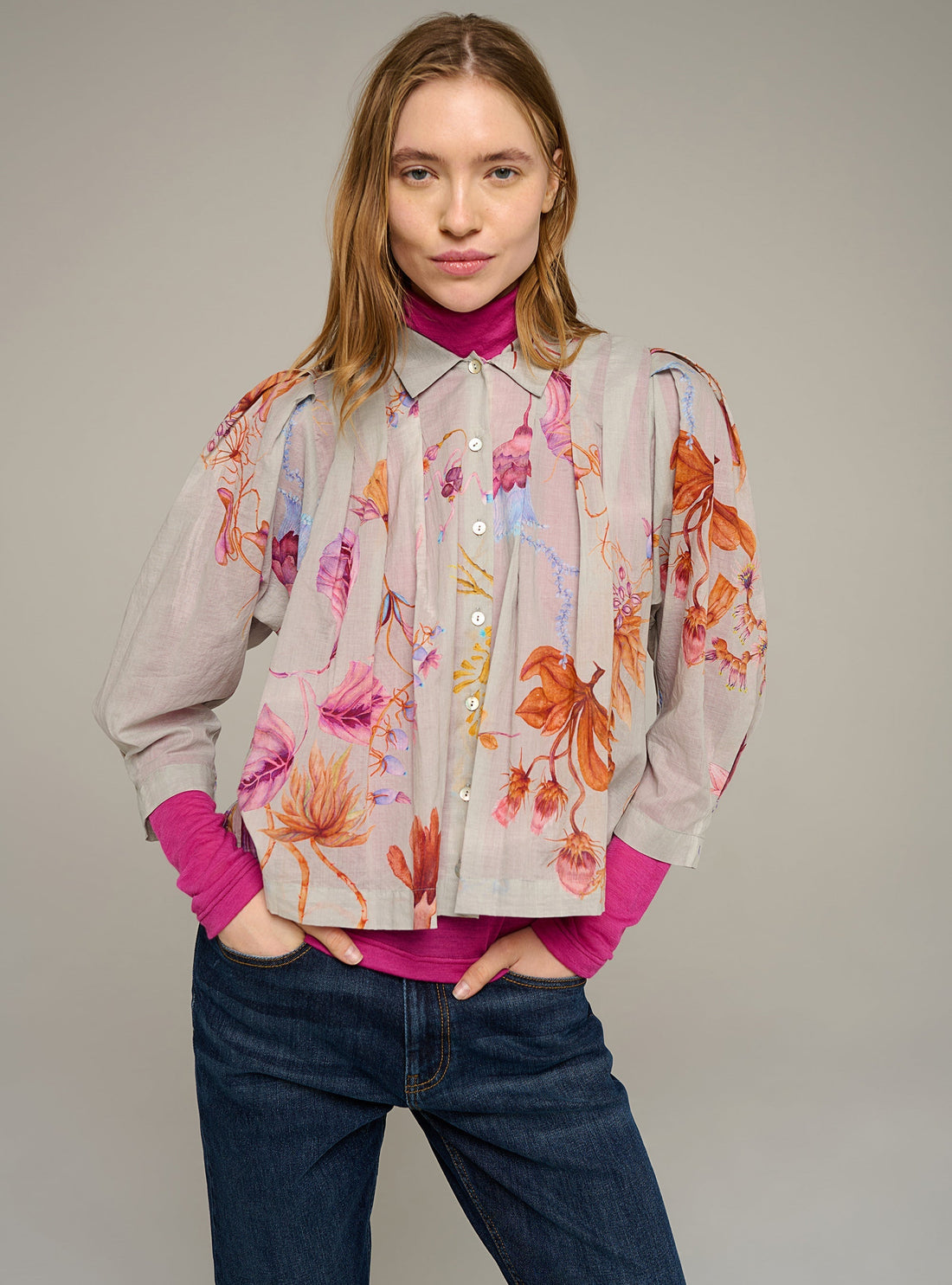 Cotélac Printed oversized 3/4-sleeve shirt