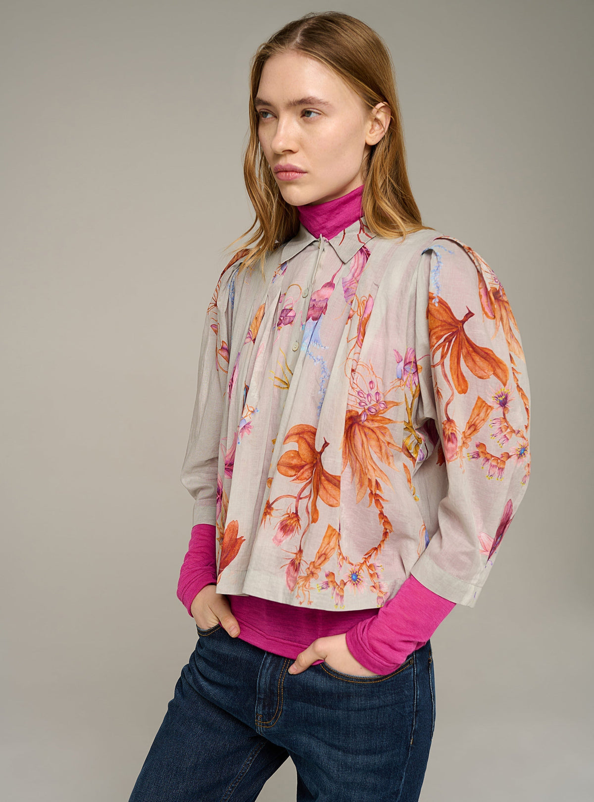 Cotélac Printed oversized 3/4-sleeve shirt