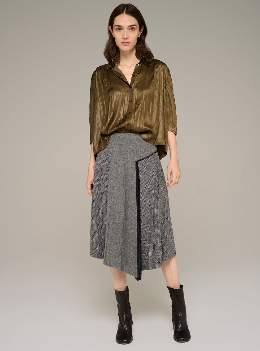 Cotélac Plaid pleated long straight skirt
