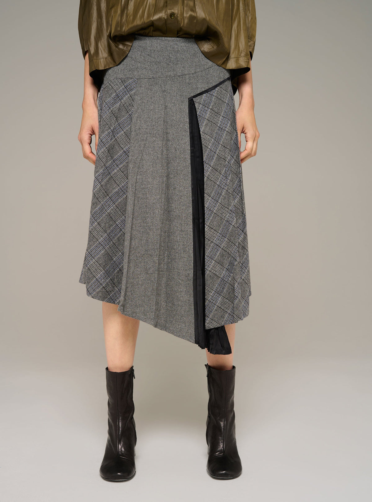 Cotélac Plaid pleated long straight skirt