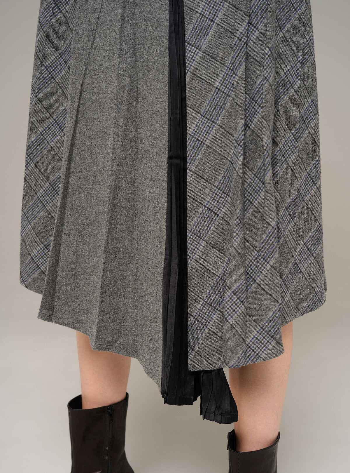 Cotélac Plaid pleated long straight skirt