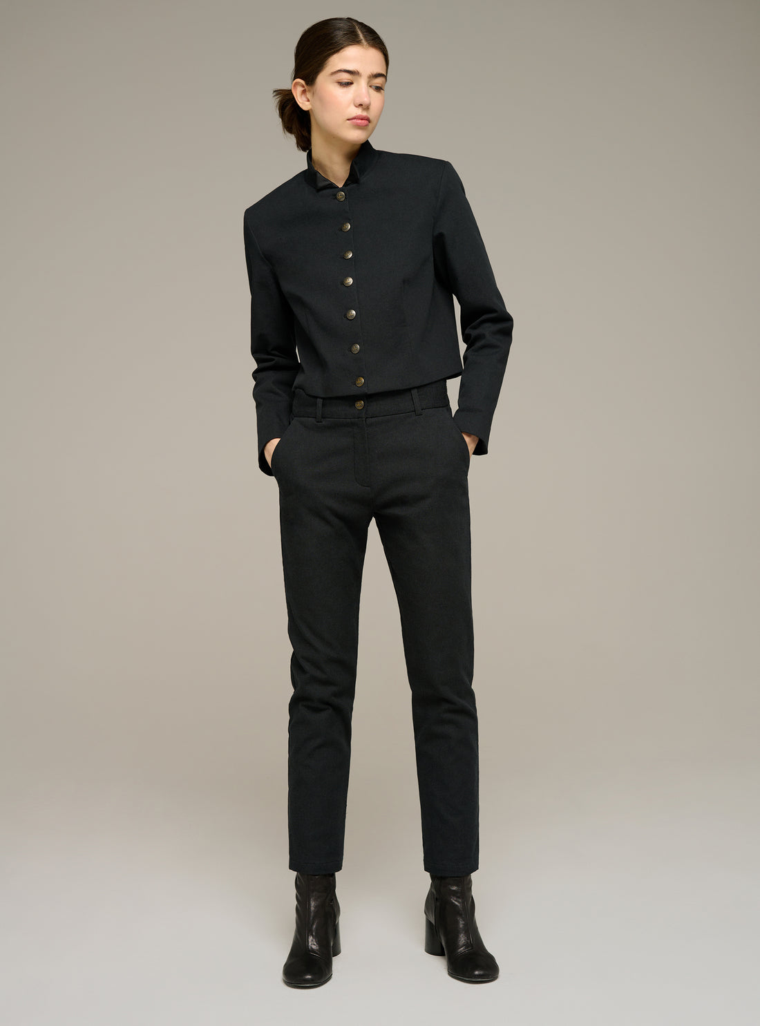 Black straight-leg pants