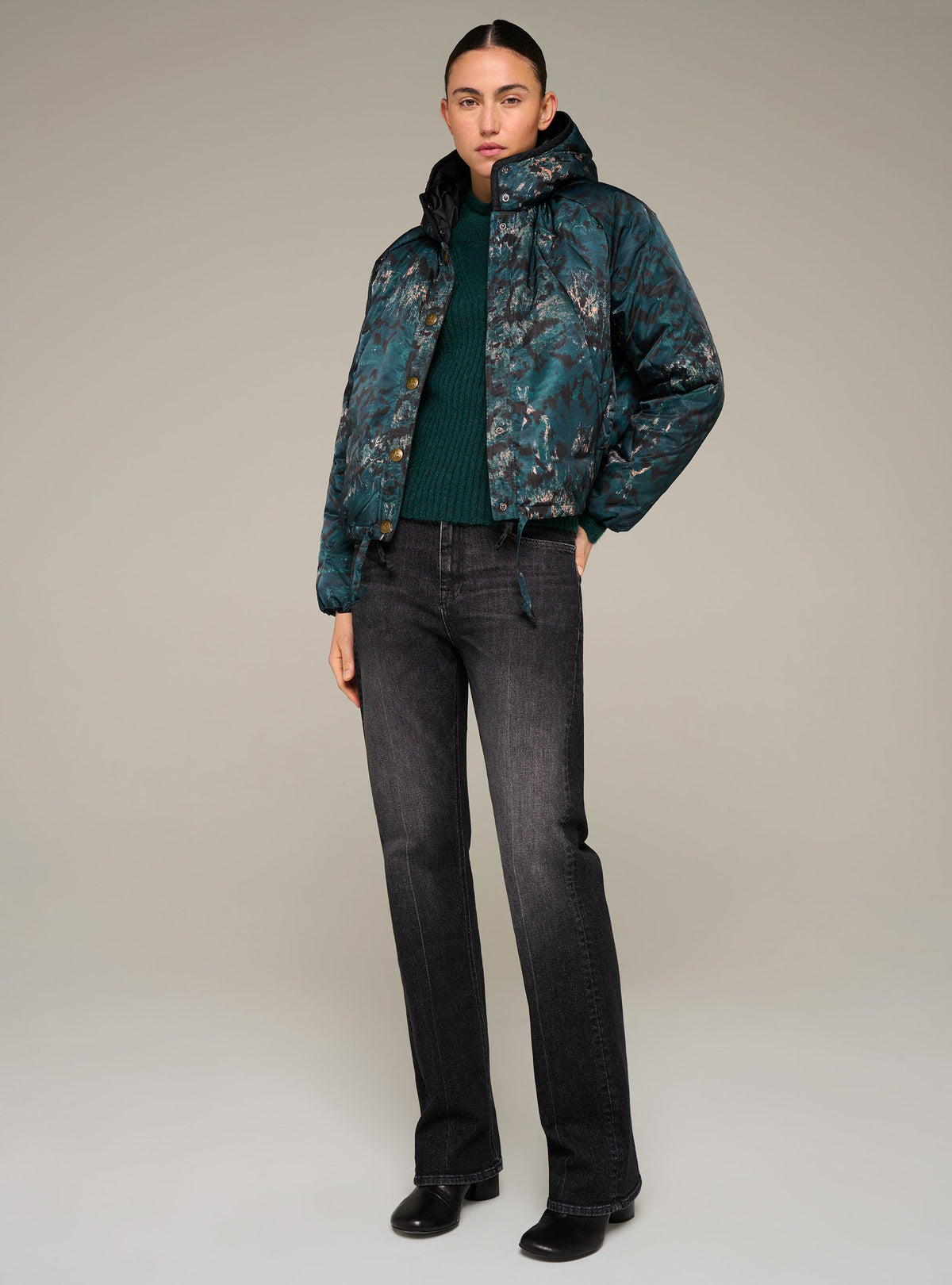 Cotélac Printed oversized long-sleeve hooded puffer jacket
